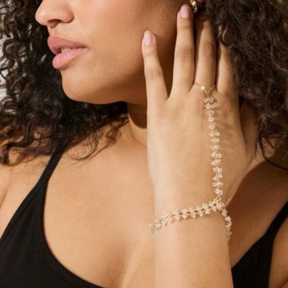 Elegant Gold Tone Hand Chain Bracelet